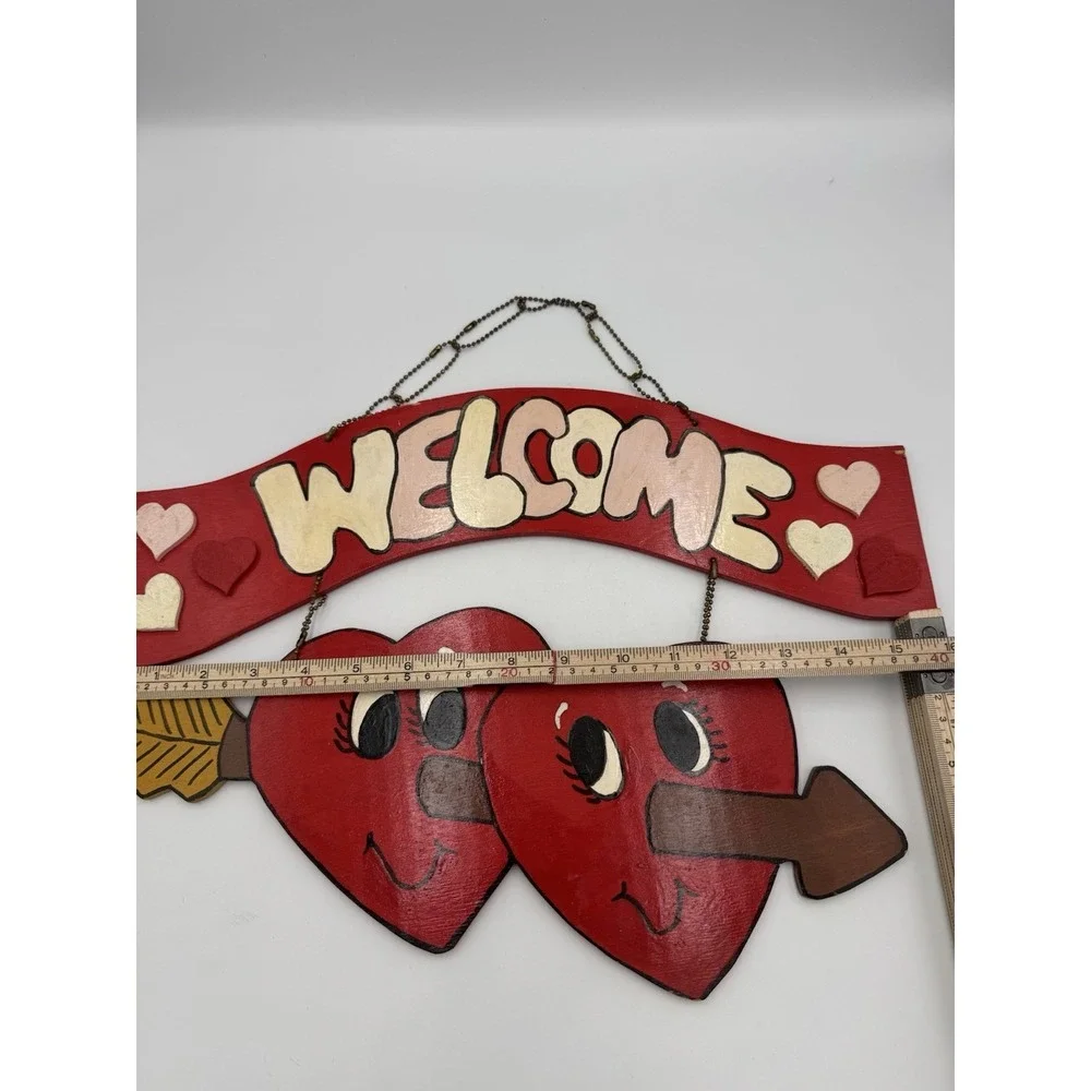 VTG Heart Shaped Wood Folk Handmade Country welcome sign Arrow Painted Art Hand